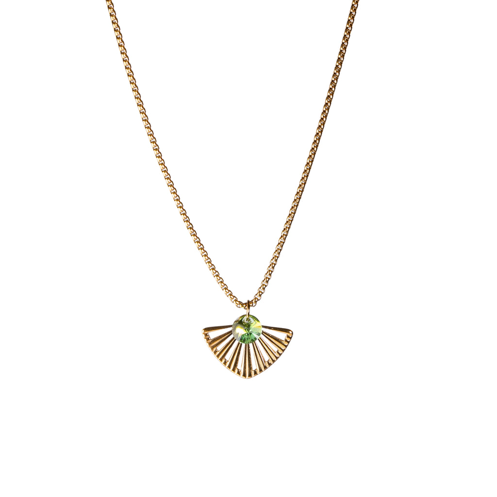Deco Fan and Crystal Pendant Necklace
