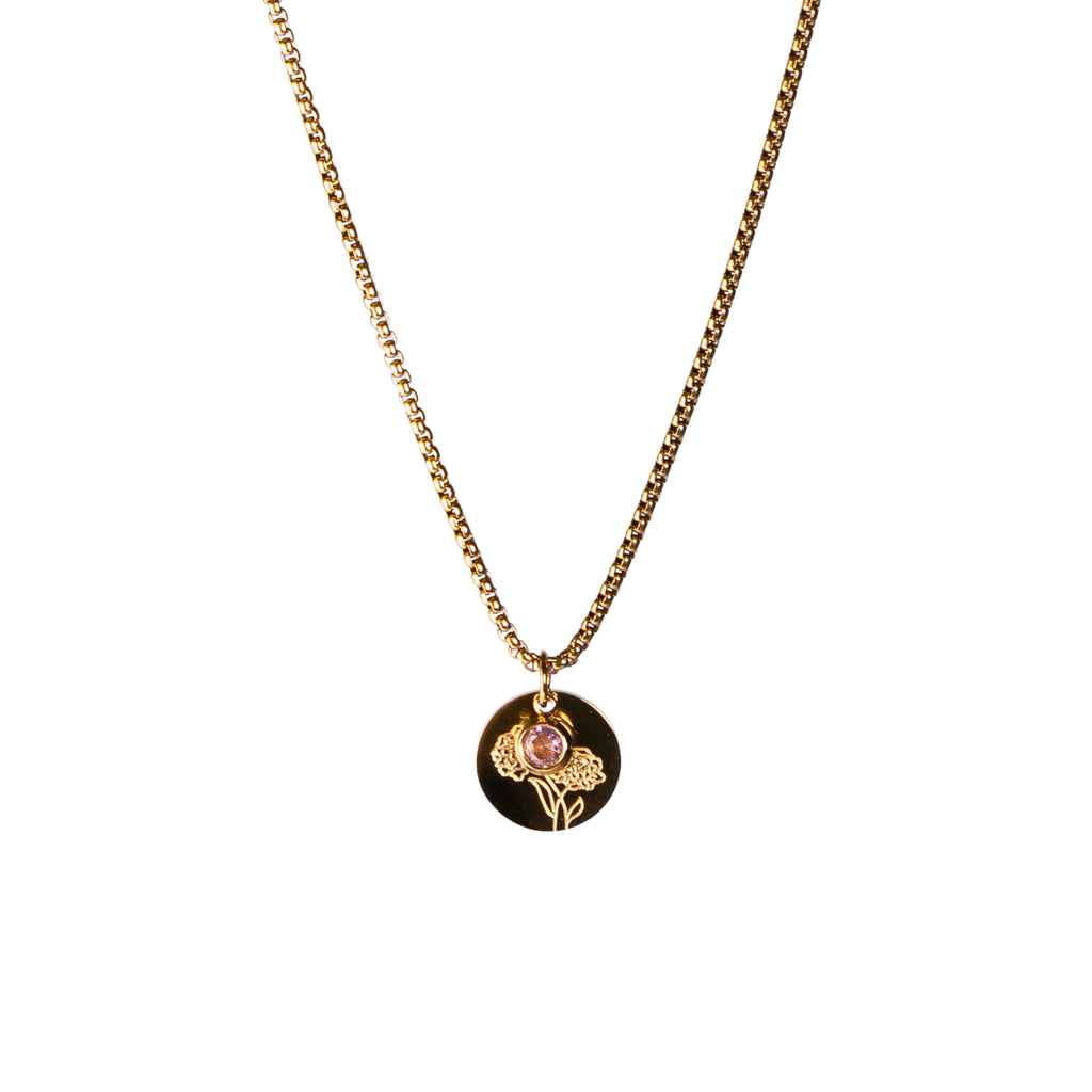 Birth Flower and Birth Stone Pendant Necklace