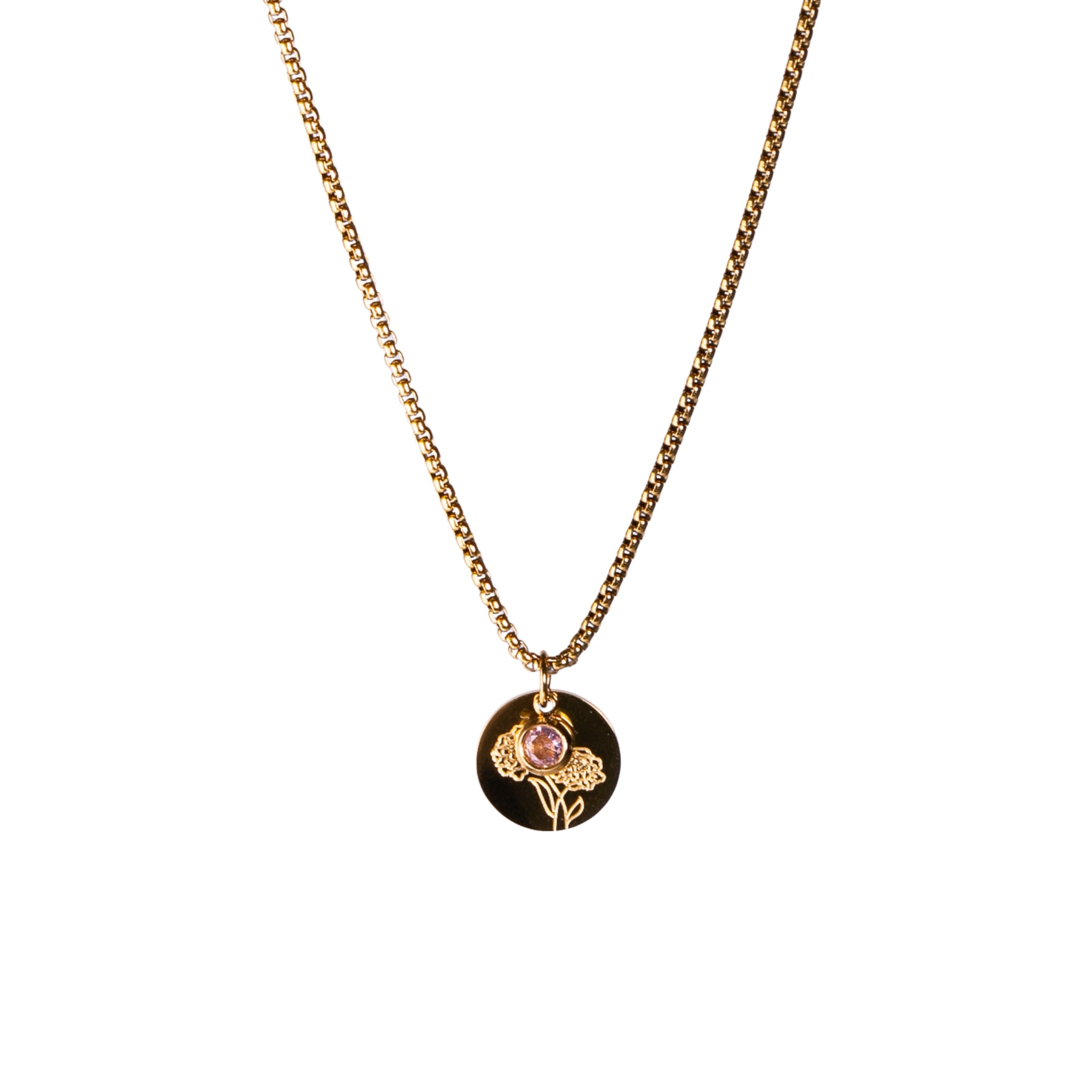 Birth Flower and Birth Stone Pendant Necklace