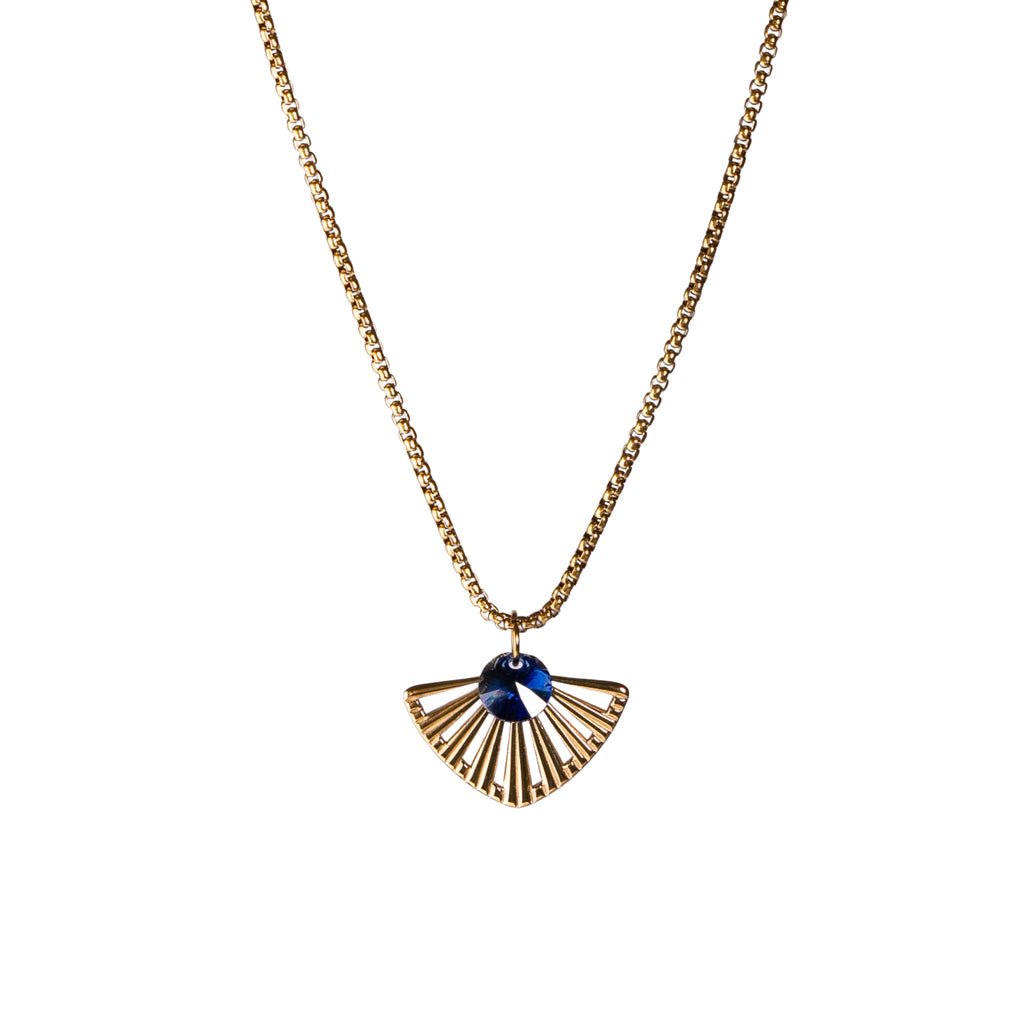 Deco Fan and Crystal Pendant Necklace