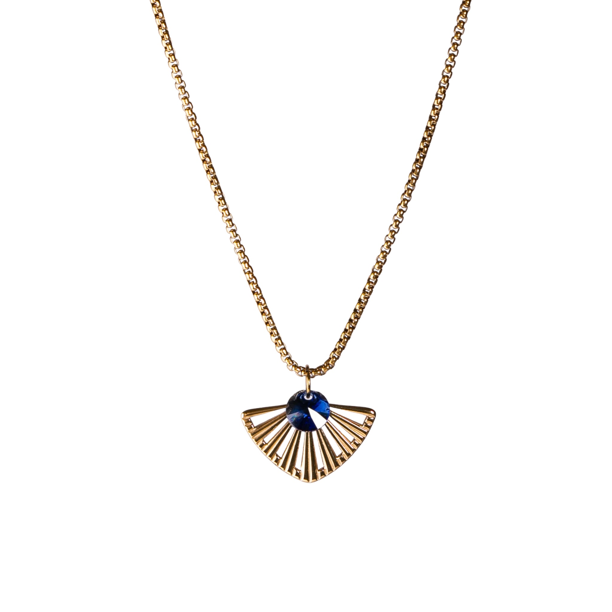 Deco Fan and Crystal Pendant Necklace