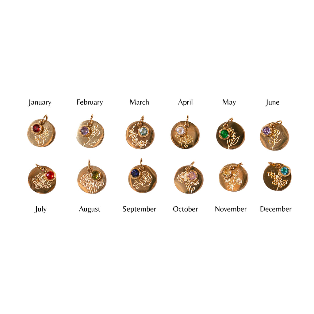 Birth Flower and Birth Stone Pendant Necklace