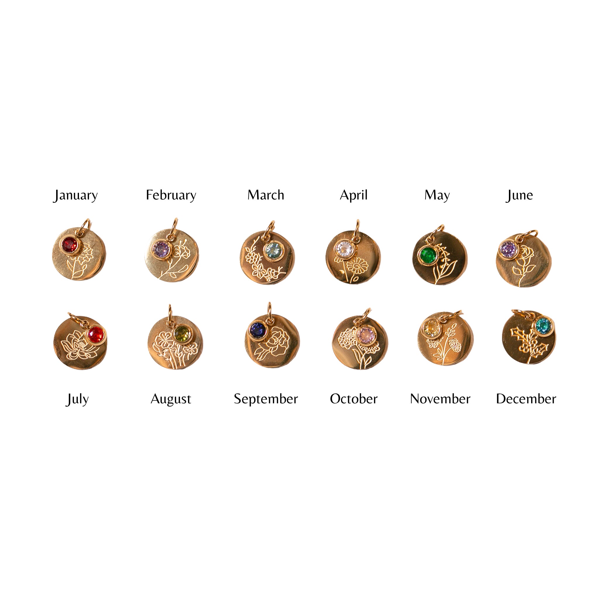 Birth Flower and Birth Stone Pendant Necklace