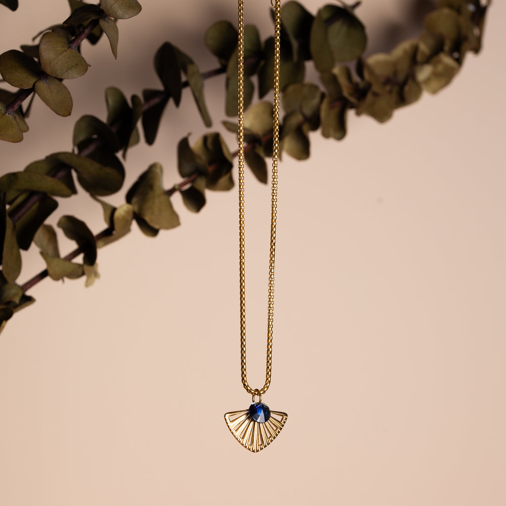 Deco Fan and Crystal Pendant Necklace
