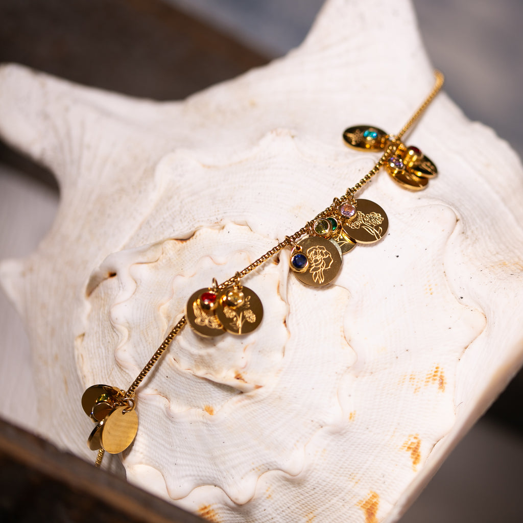 Birth Flower and Birth Stone Pendant Necklace