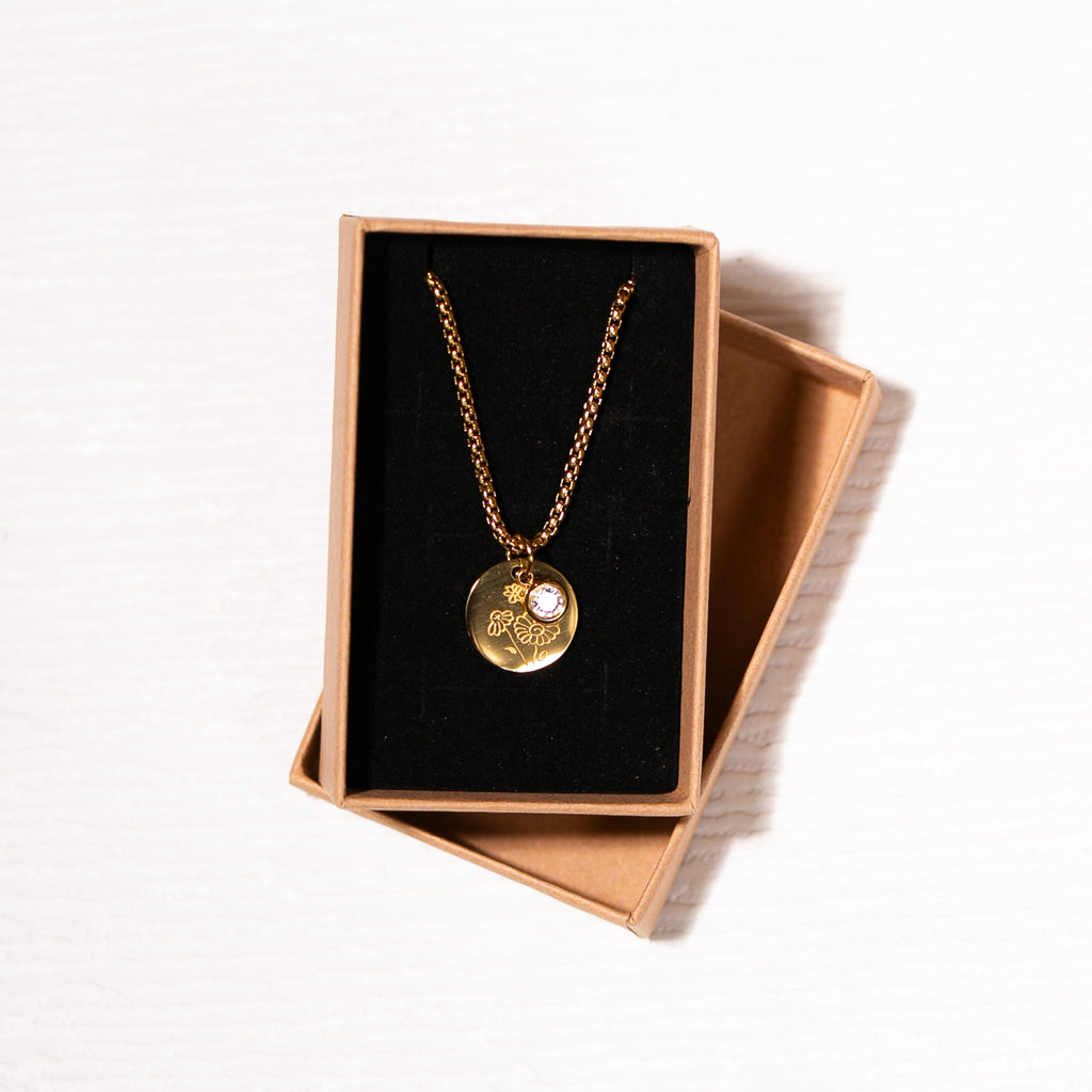 Birth Flower and Birth Stone Pendant Necklace