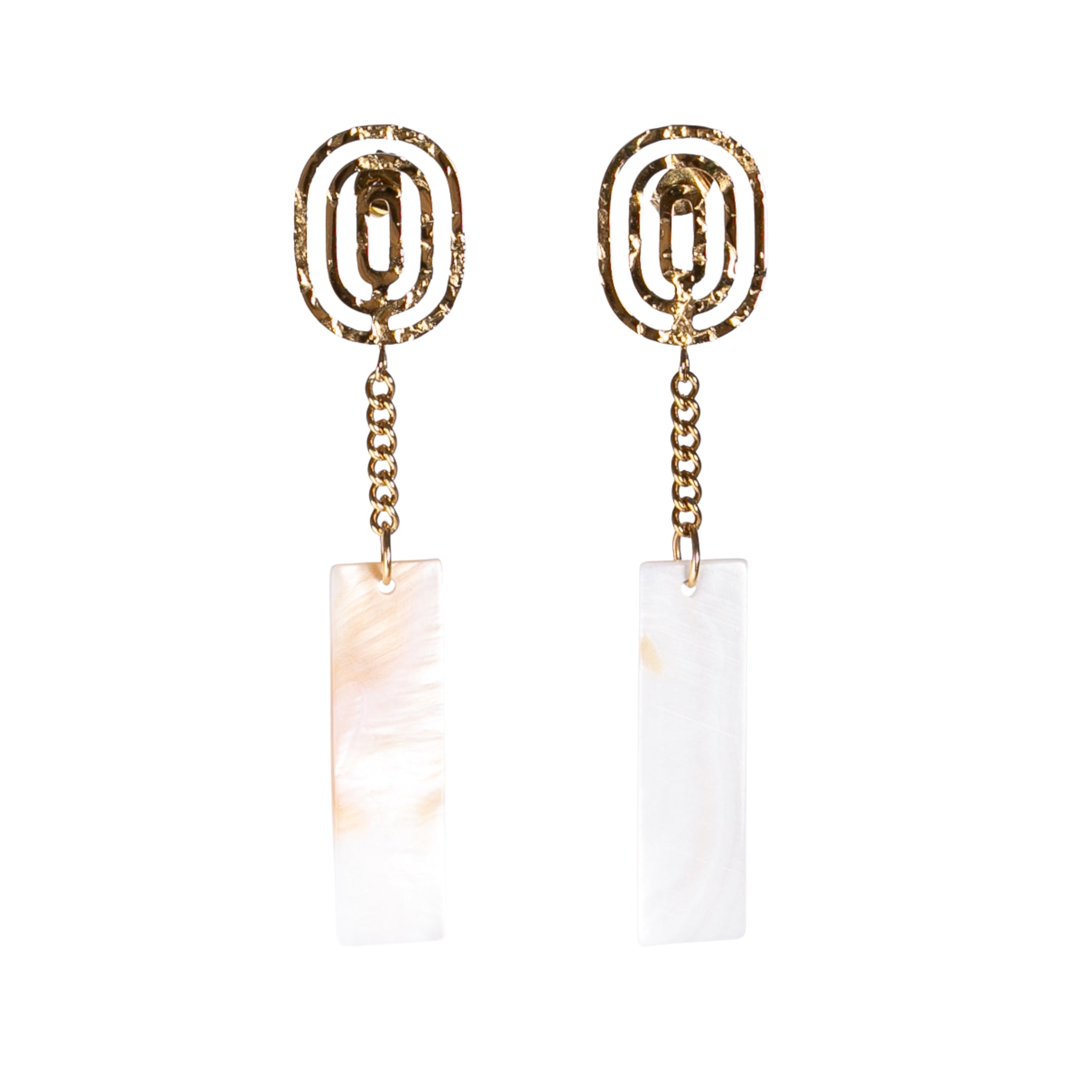 Hammered Gold Plated Mother of Pearl Earrings